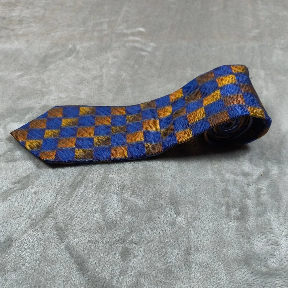Vintage‎ Ermenegildo Zegna Tie Men 57X3.75 Blue Yellow Abstract Silk Made Italy
